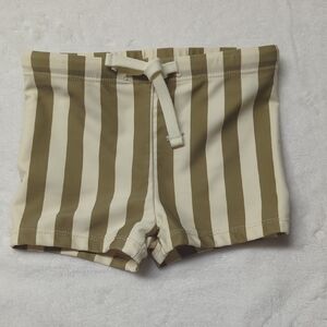 Rylee + Cru Olive and Cream Striped Swim Shorts 2-3Y